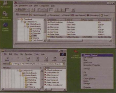  kép. A NetOp telefonkönyvében valamennyi elérhető gép együtt látható, földrajzi elhelyezkedésüktől és a használt protokolltól függetlenül  