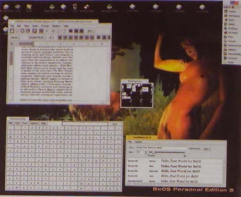 kép. Szövegszerkesztő (AbiWord), karaktertábla és fontnézegető a Be OS alatt  