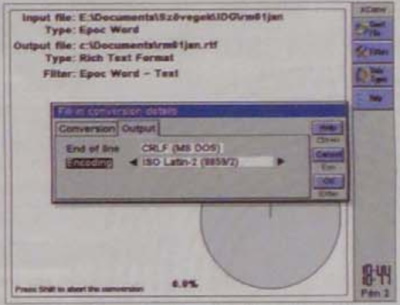  kép. A kimenet kódkiosztása lehet ISO, Windows, DOS, Mac, Unicode stb.  